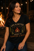Life Is Better Around the Campfire & Music V-Neck Shirt
