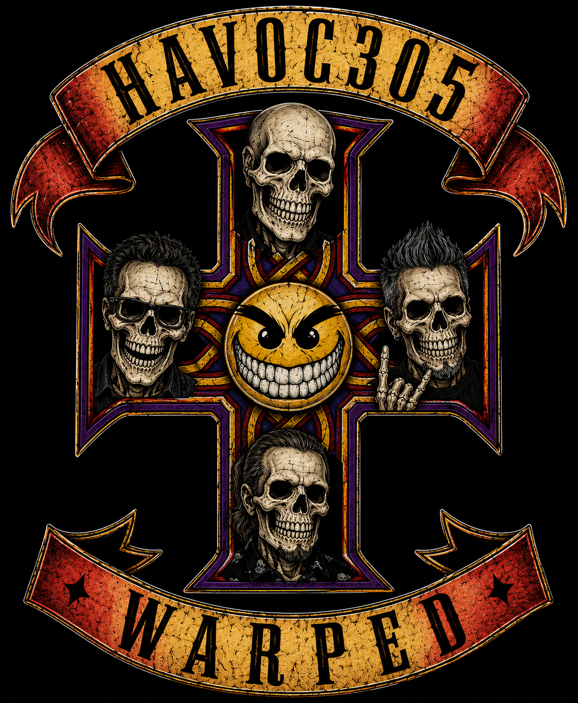 HAVOC 305 Warped Skull Cross T-Shirt