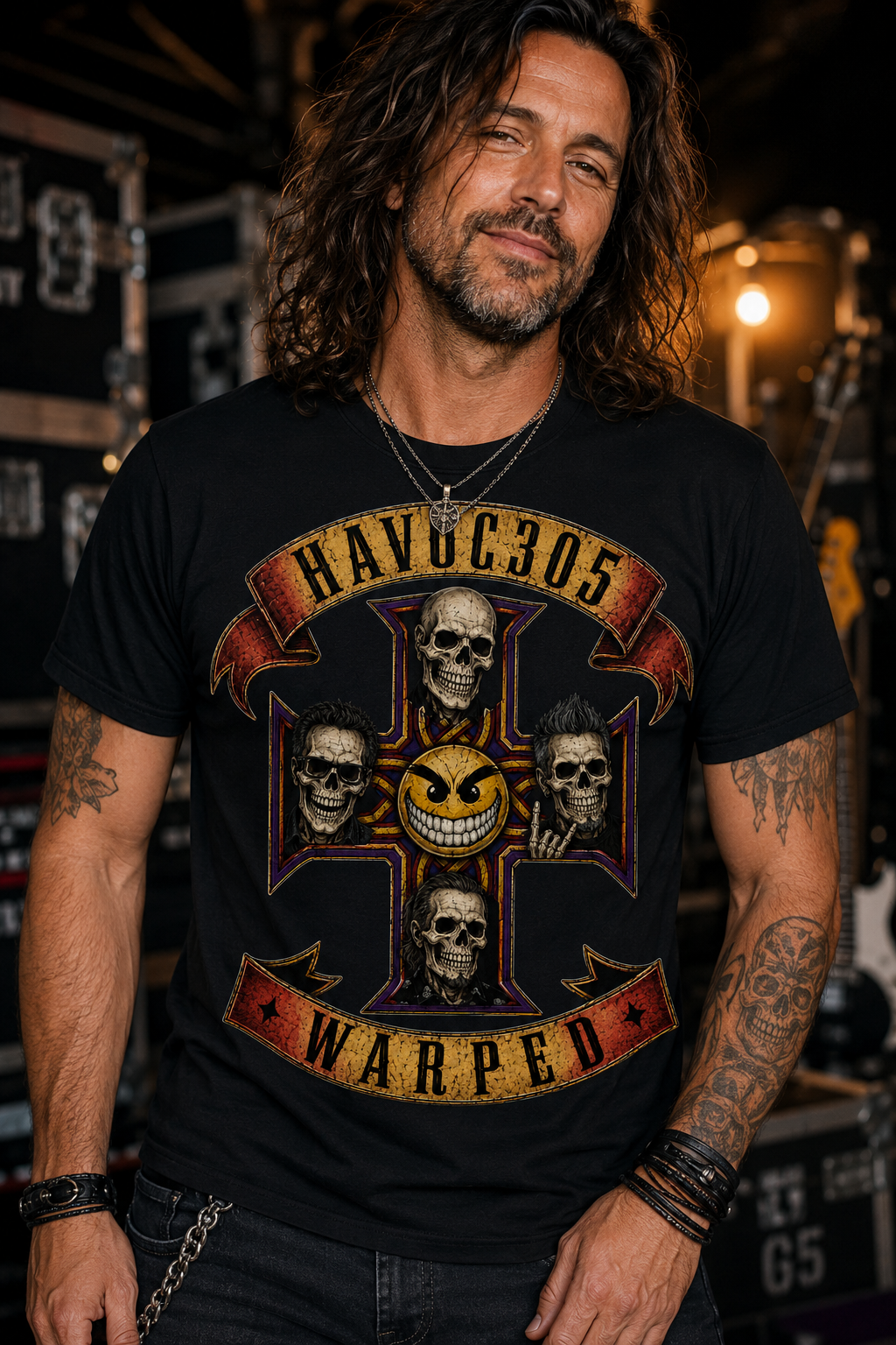 HAVOC 305 Warped Skull Cross T-Shirt