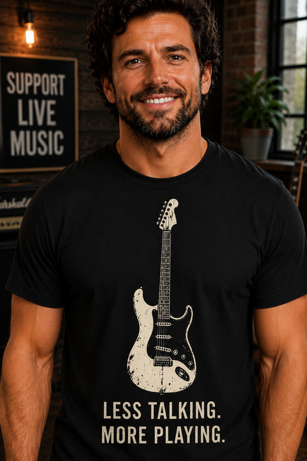 Less Talking More Playing Guitar Player T-Shirt