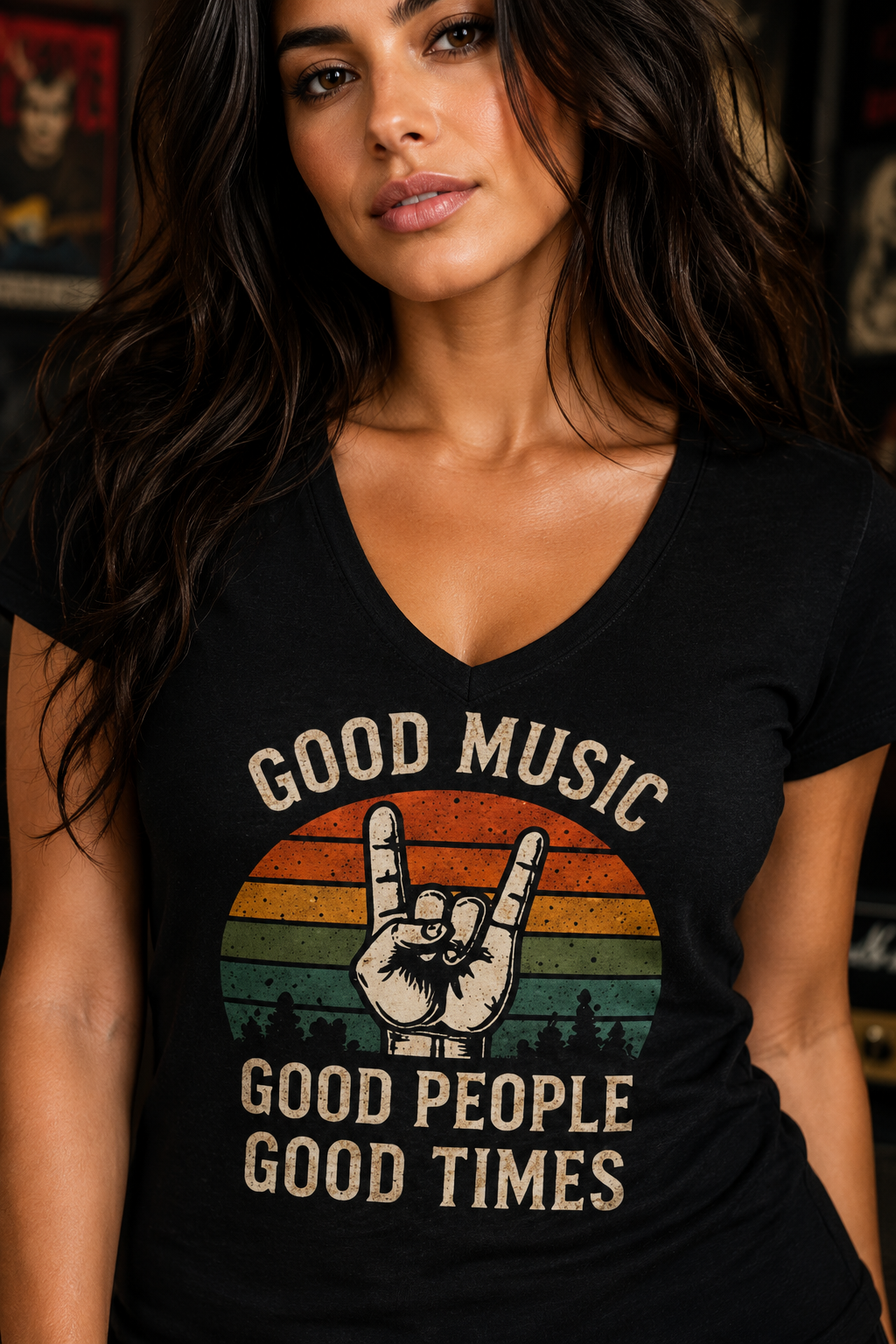 Good Music Good People Good Times Retro Music V-Neck T-Shirt