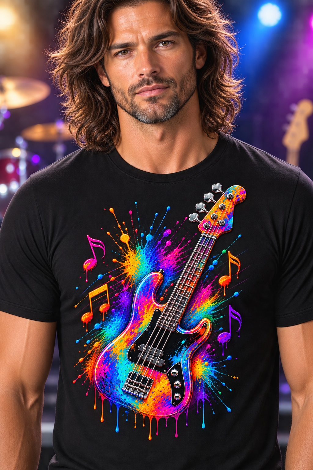 Color Splash Bass Guitar T-Shirt