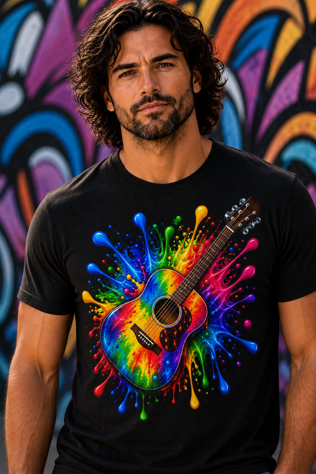 Color Splash Acoustic Guitar T-Shirt