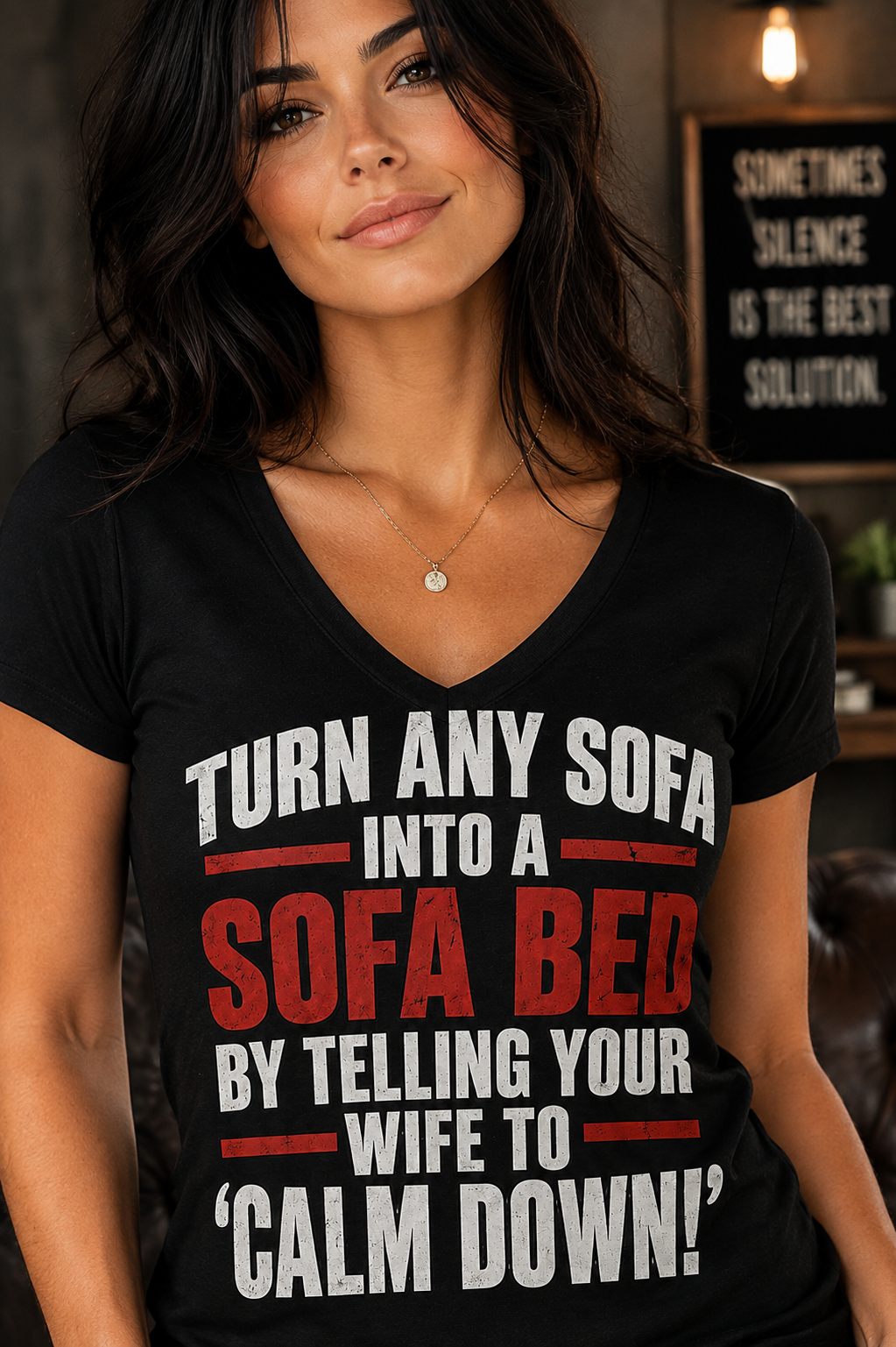 Calm Down Sofa Bed Funny V-Neck T-Shirt