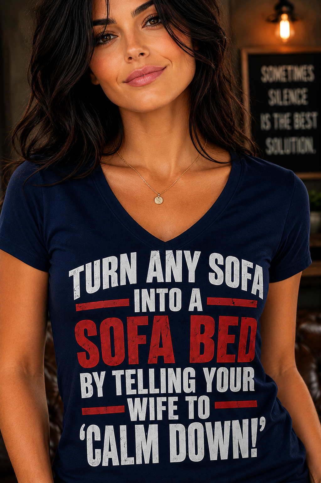 Calm Down Sofa Bed Funny V-Neck T-Shirt