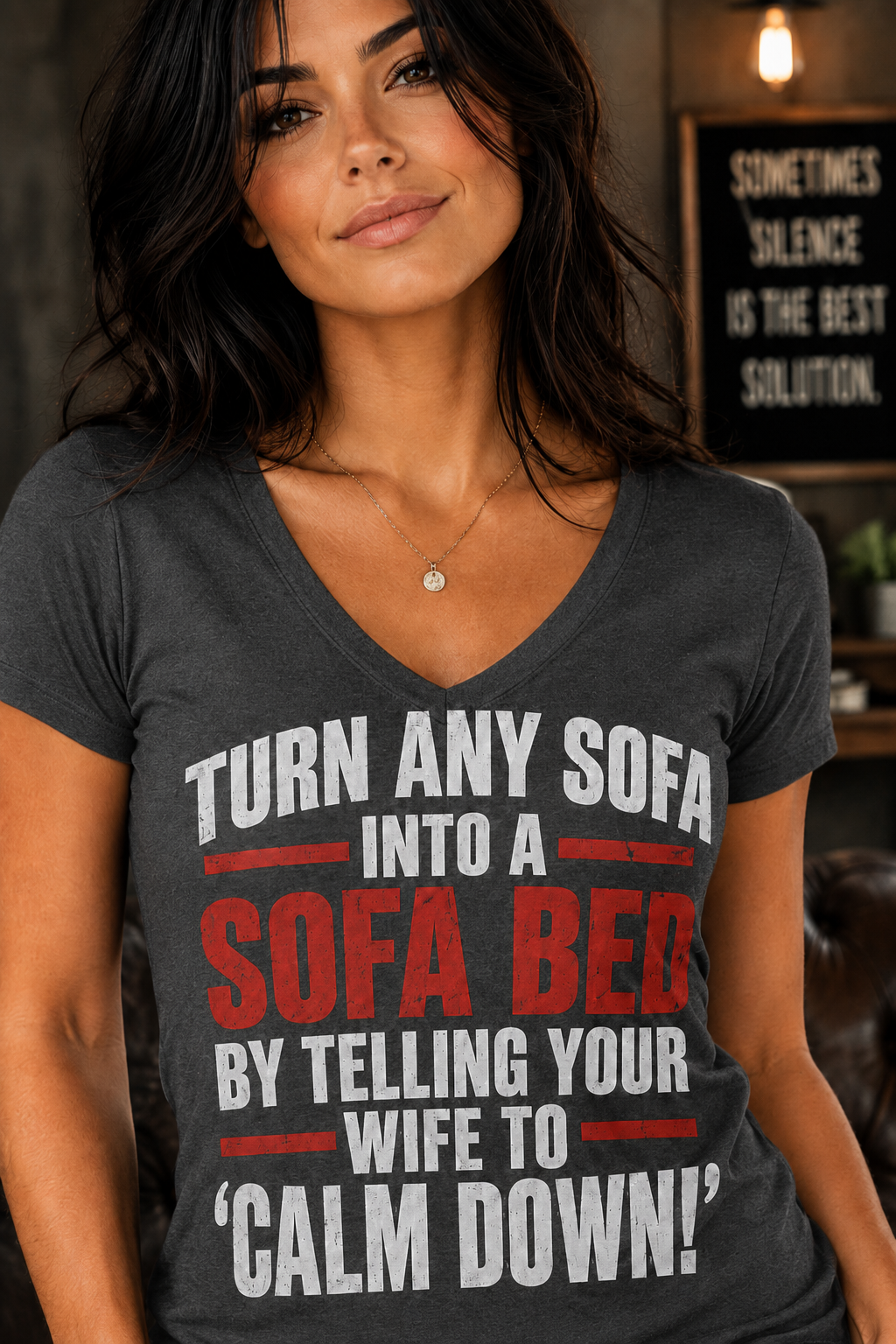 Calm Down Sofa Bed Funny V-Neck T-Shirt