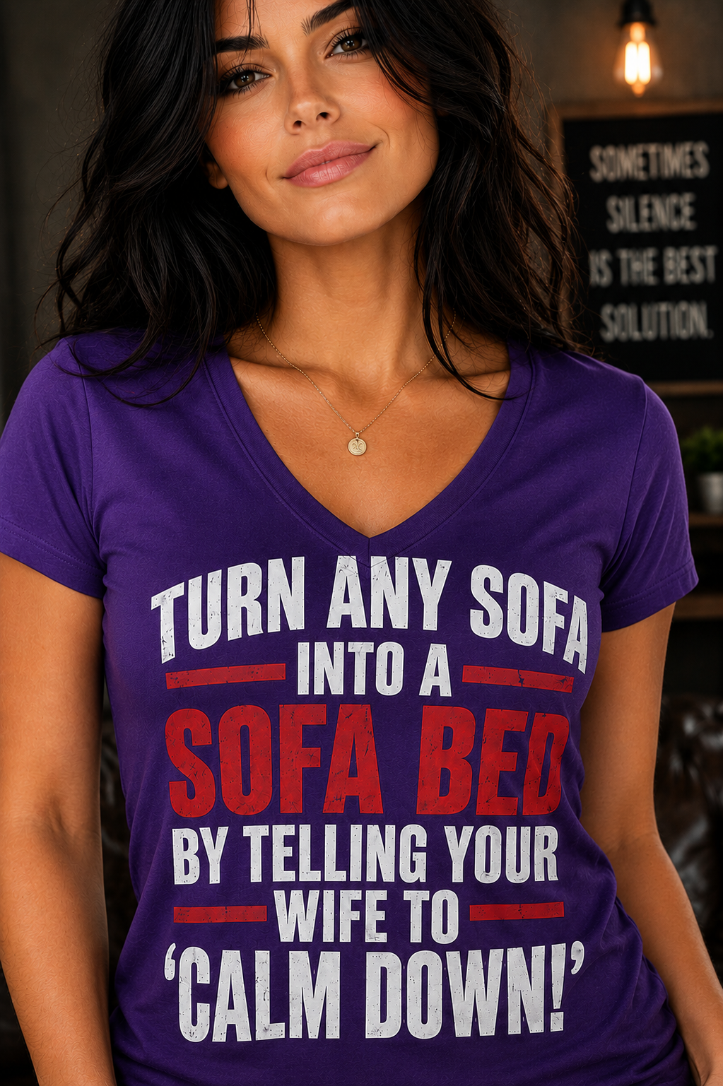 Calm Down Sofa Bed Funny V-Neck T-Shirt