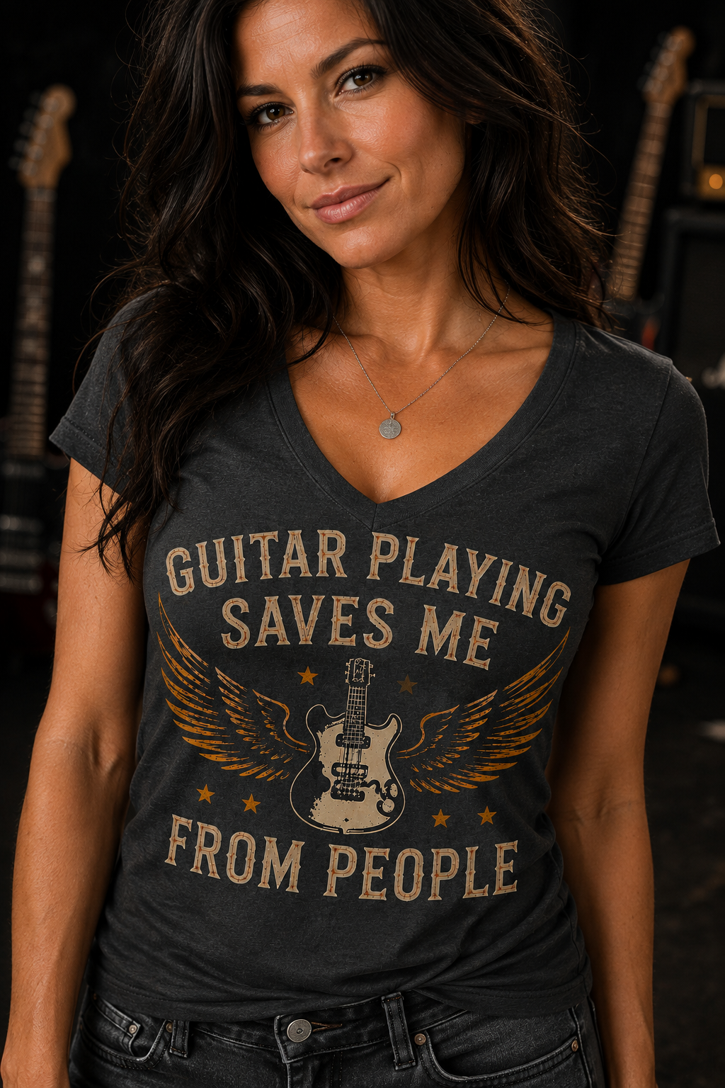 Guitar Playing Saves Me From People V-Neck T-Shirt