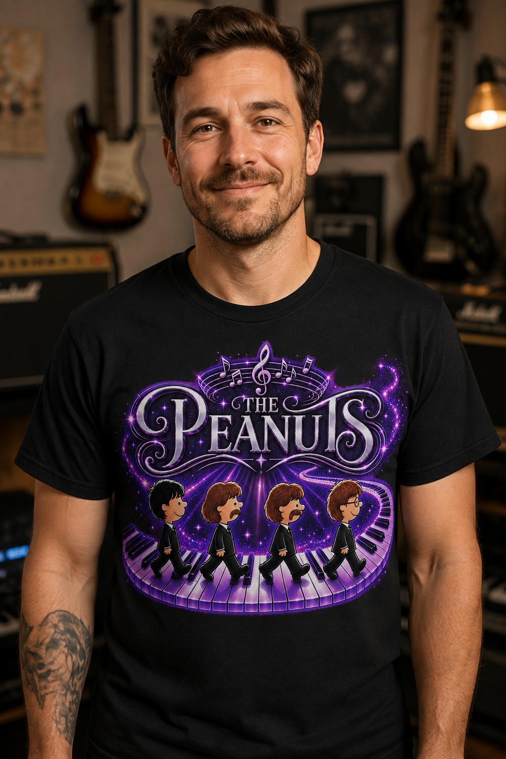The Peanuts Cosmic Piano Walk Music T-Shirt | Classic Rock
