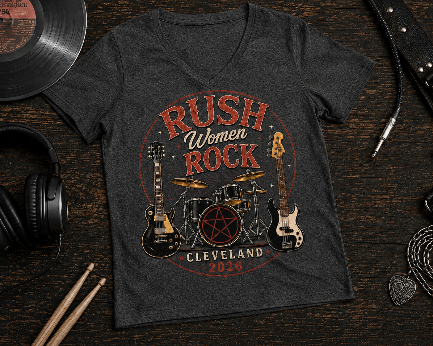 Rush Women Rock V-Neck T-Shirt | Rush-More