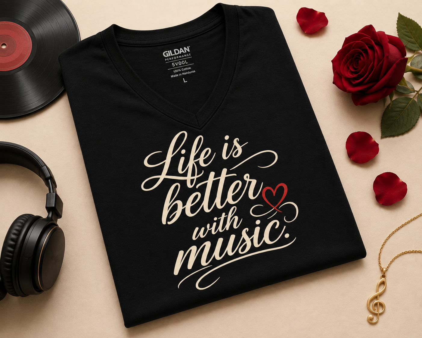 Life Is Better With Music V-Neck T-Shirt