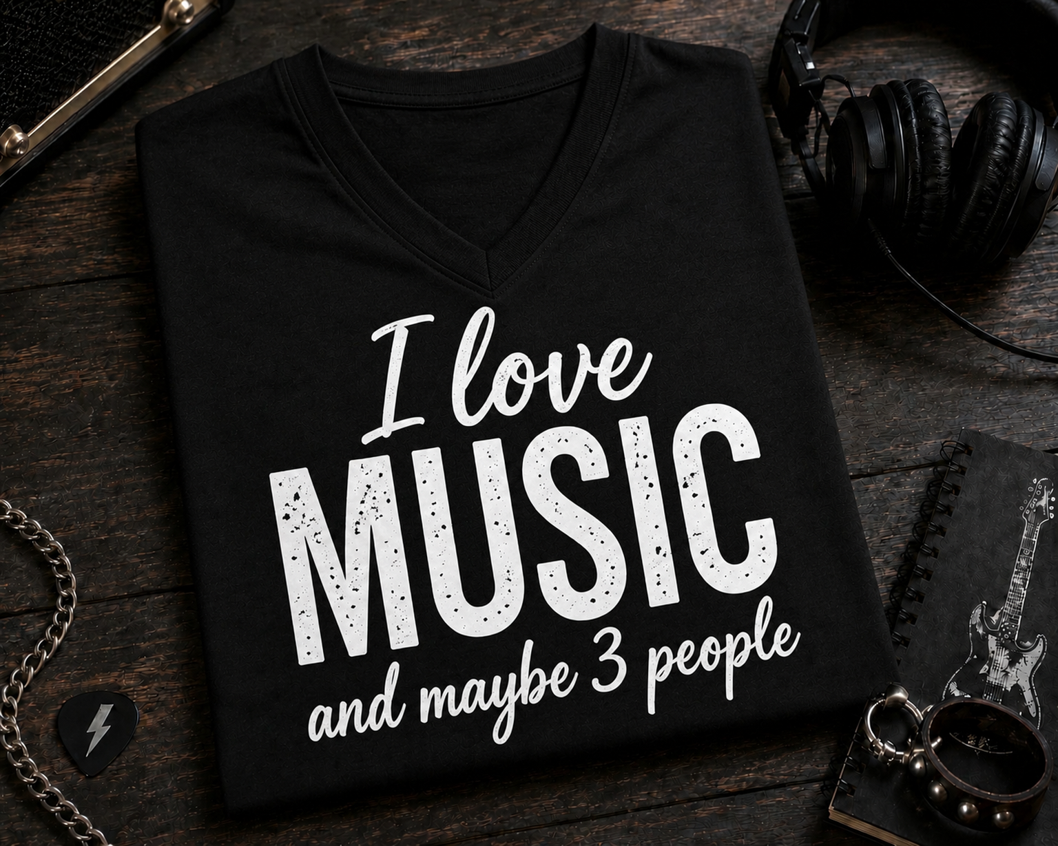 I Love Music and Maybe 3 People (White) V-Neck T-Shirt