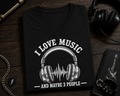 I Love Music and Maybe 3 People Retro Headphones (B&W) V-Neck T-Shirt