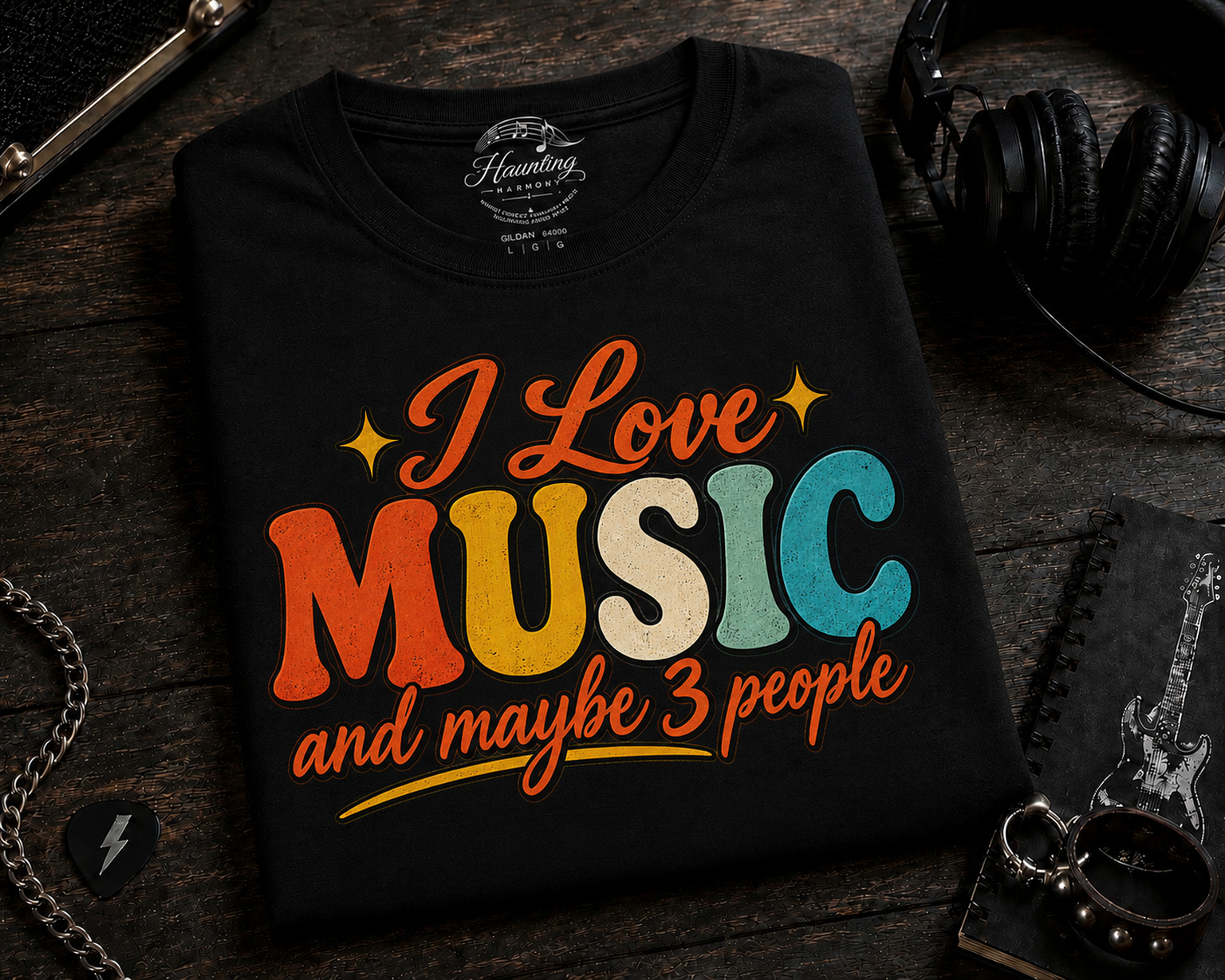 I Love Music and Maybe 3 People Colorful Retro-Inspired Design T-Shirt