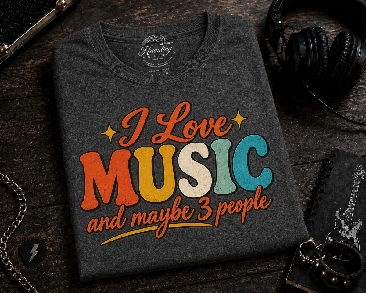 I Love Music and Maybe 3 People Colorful Retro-Inspired Design T-Shirt