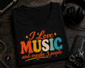 I Love Music and Maybe 3 People Colorful Retro-Inspired Design V-Neck T-Shirt