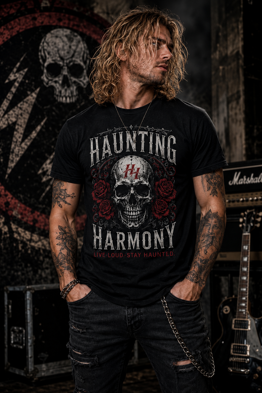 Haunting Harmony Skull Roses Gothic Rock Shirt
