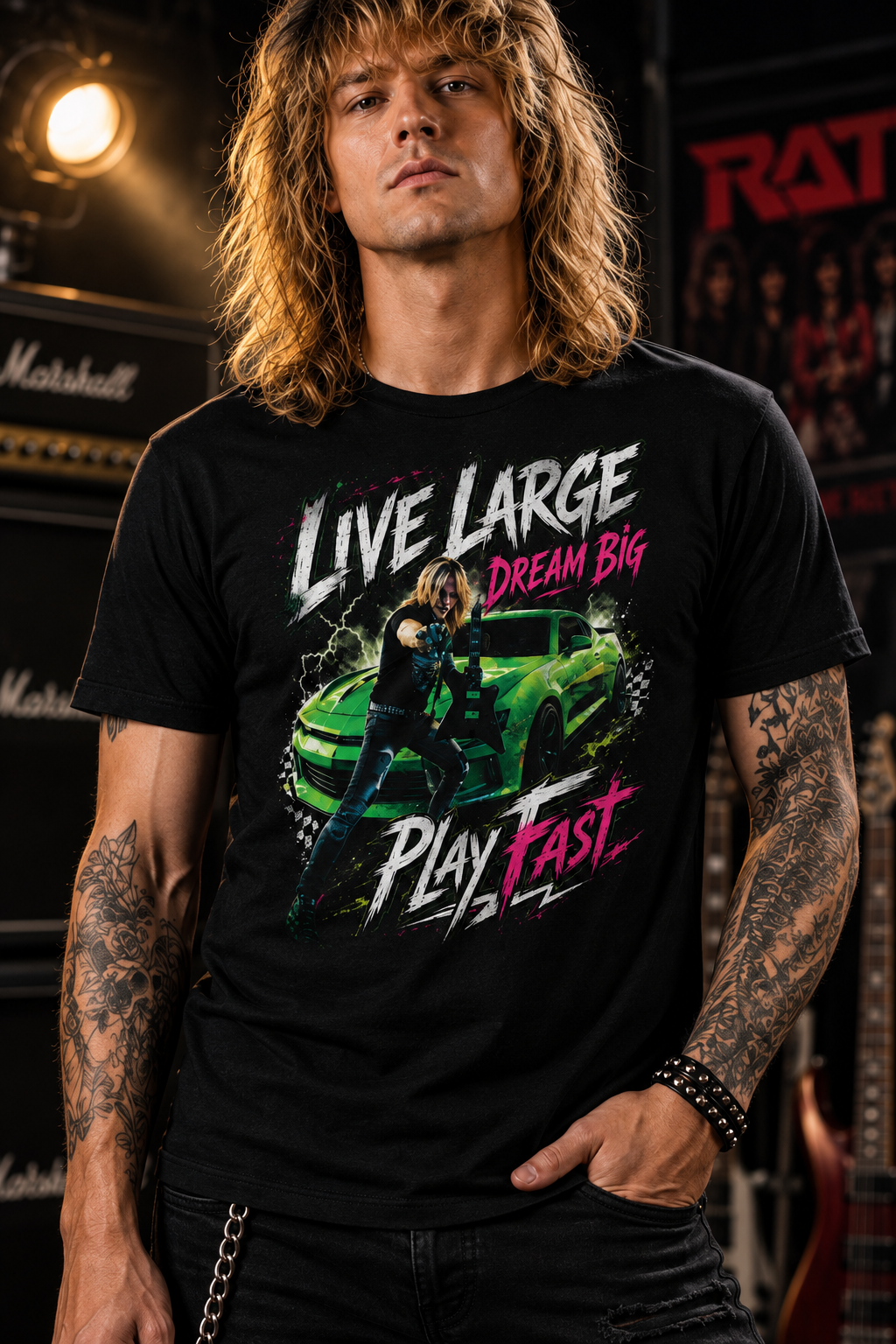 Live Large Dream Big Play Fast Shirt | 80s Shred Guitar Tee