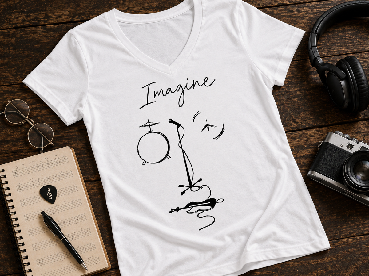 Imagine Music Sketch Garment-Dyed V-Neck T-Shirt | Fab-More