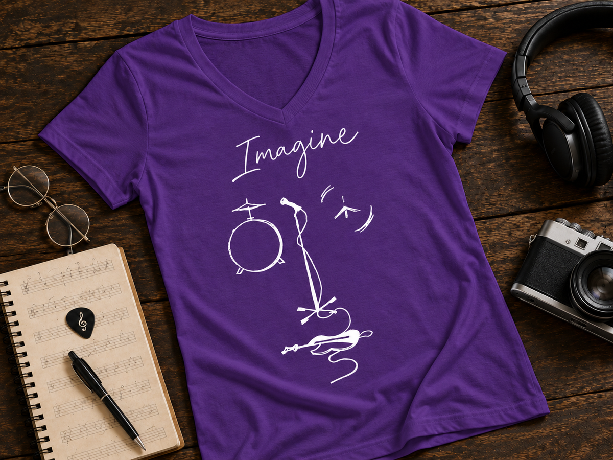 Imagine Music Sketch Garment-Dyed V-Neck T-Shirt | Fab-More