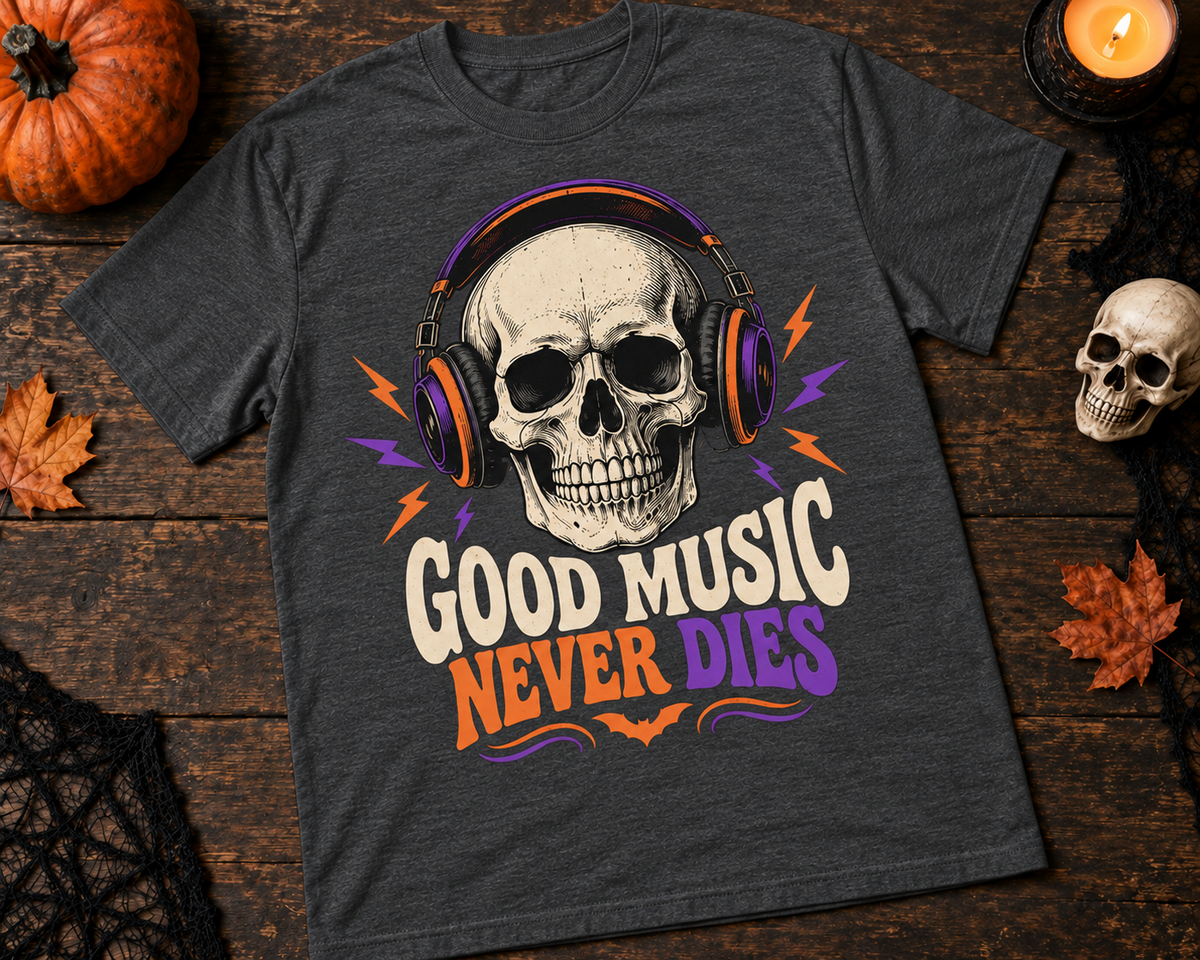 Good Music Never Dies Skull Headphones Halloween T-Shirt