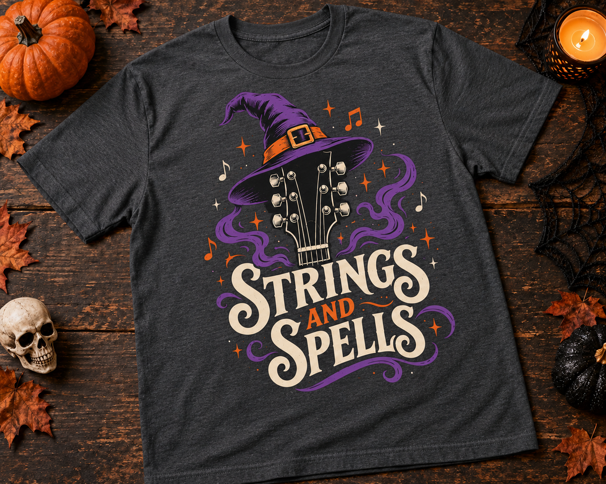 Strings and Spells Guitar Halloween T-Shirt