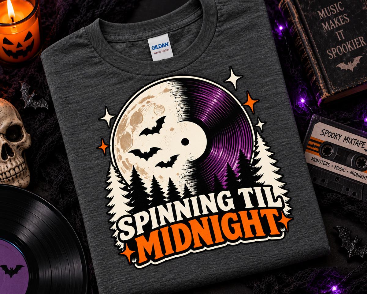 Spinning Til Midnight Halloween Music T-Shirt