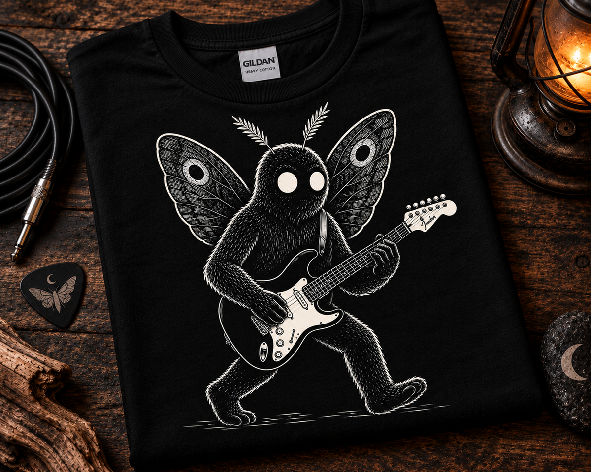 Monster Guitars - Mothman Guitarist T-Shirt | Cryptid Music Tee