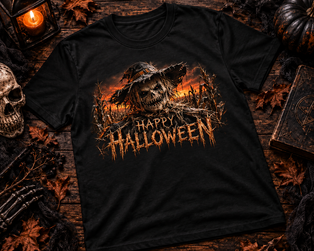 Happy Halloween Scarecrow Cornfield T-Shirt Creepy Halloween
