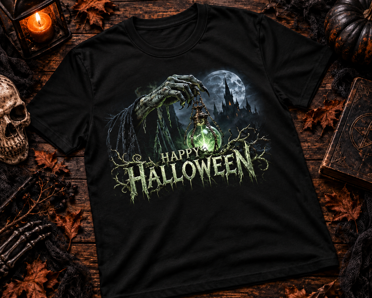 Happy Halloween Haunted Lantern Castle T-Shirt Creepy Halloween
