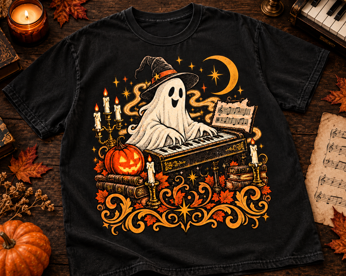 Ghost Keys Music Garment-Dyed T-Shirt | Vintage Halloween