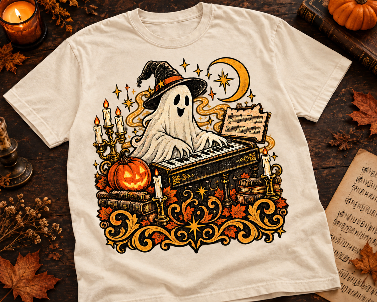 Ghost Keys Music Garment-Dyed T-Shirt | Vintage Halloween