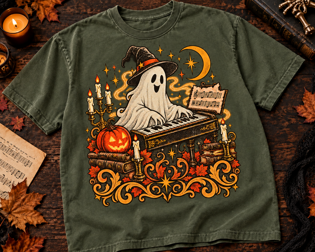 Ghost Keys Music Garment-Dyed T-Shirt | Vintage Halloween