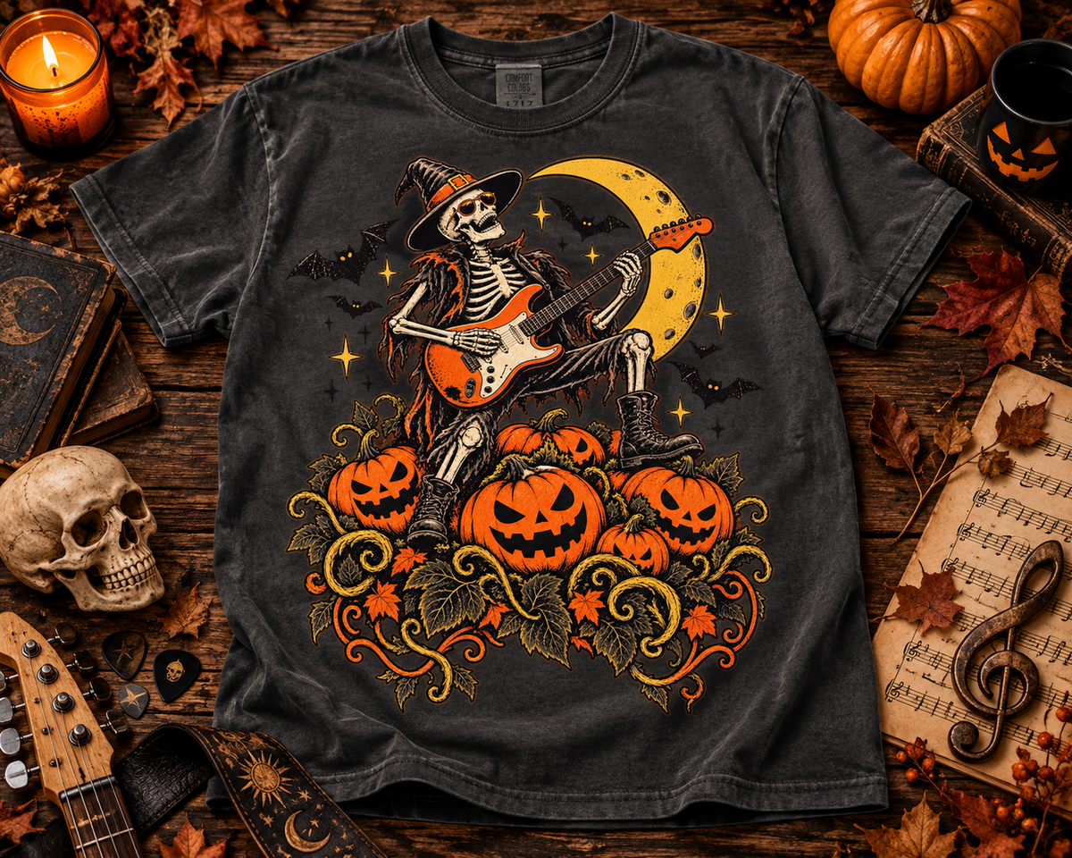 Skeleton Guitarist Music Garment-Dyed T-Shirt | Vintage Halloween