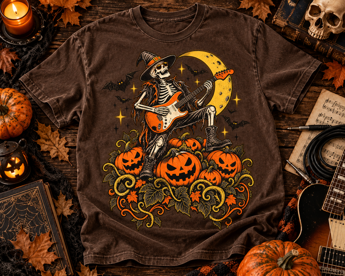 Skeleton Guitarist Music Garment-Dyed T-Shirt | Vintage Halloween