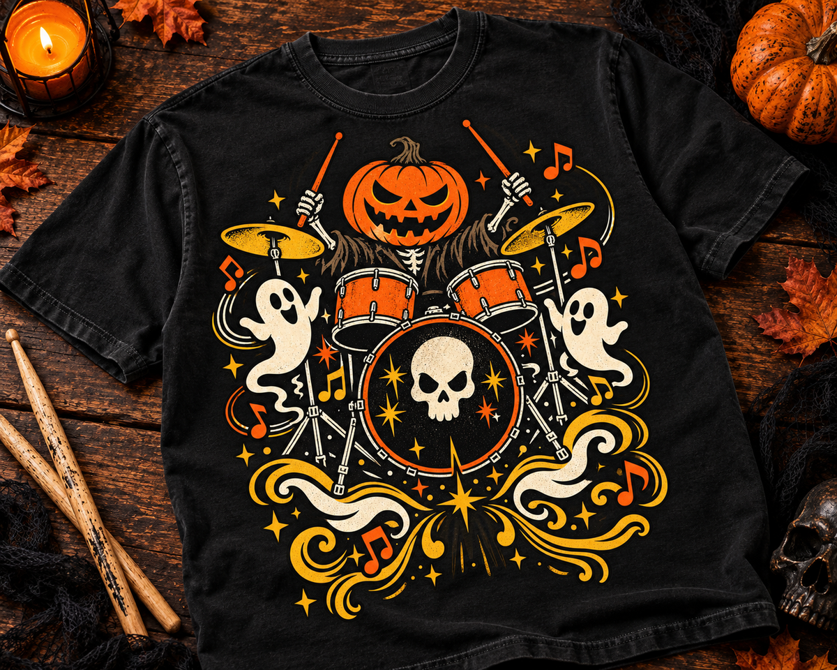 Pumpkin Drummer Music Garment-Dyed T-Shirt | Vintage Halloween