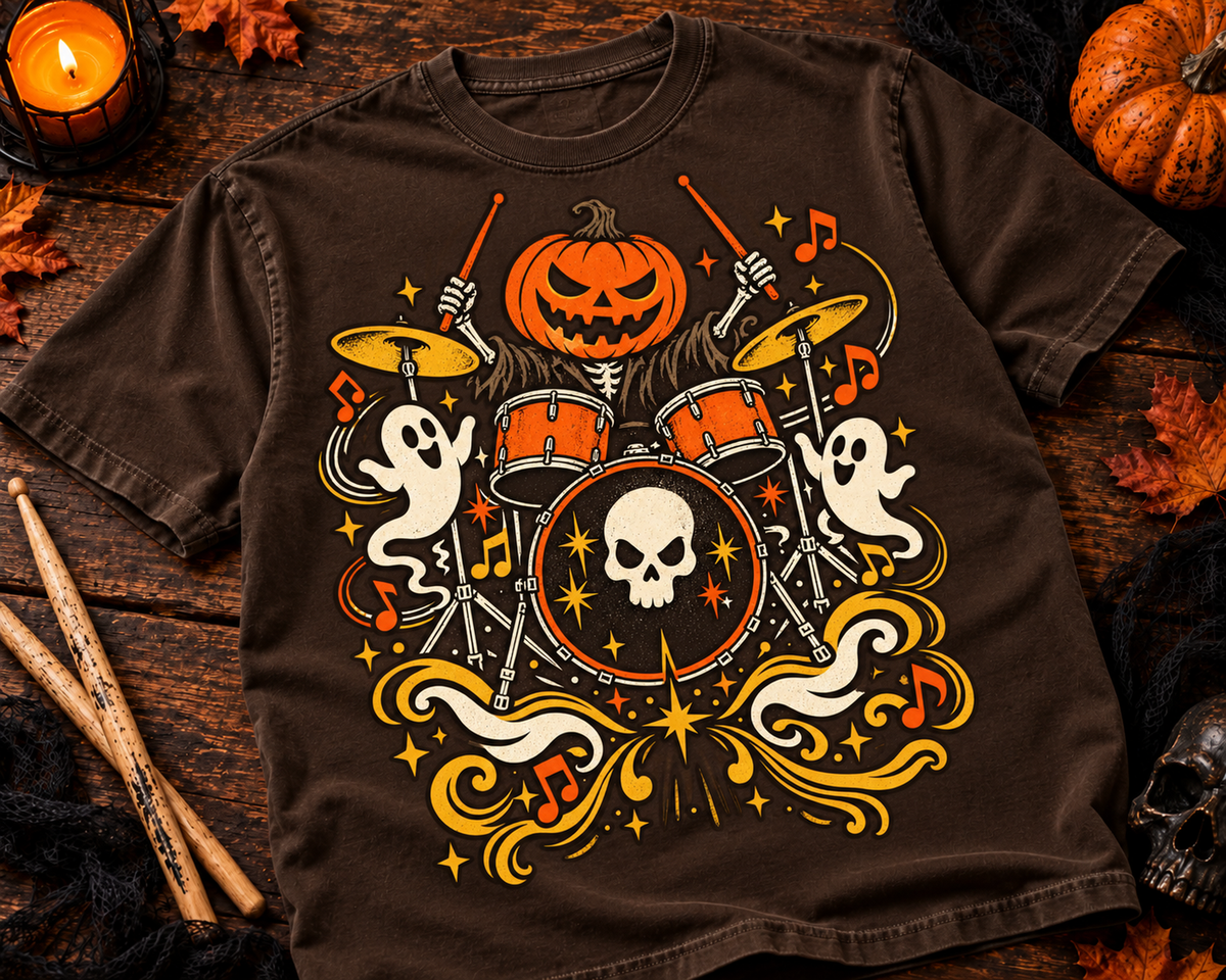 Pumpkin Drummer Music Garment-Dyed T-Shirt | Vintage Halloween
