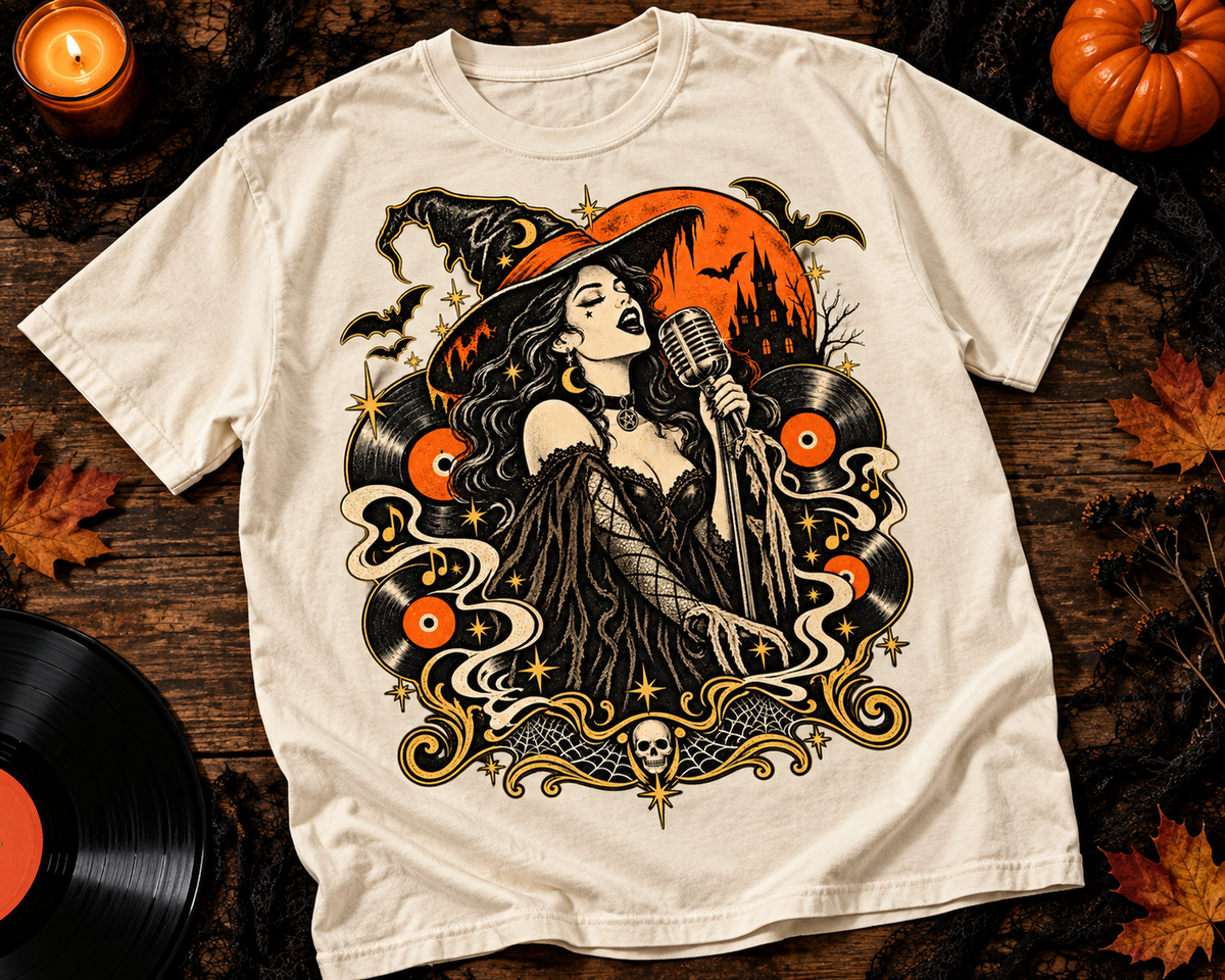 Witch Singer Music Garment-Dyed T-Shirt | Vintage Halloween