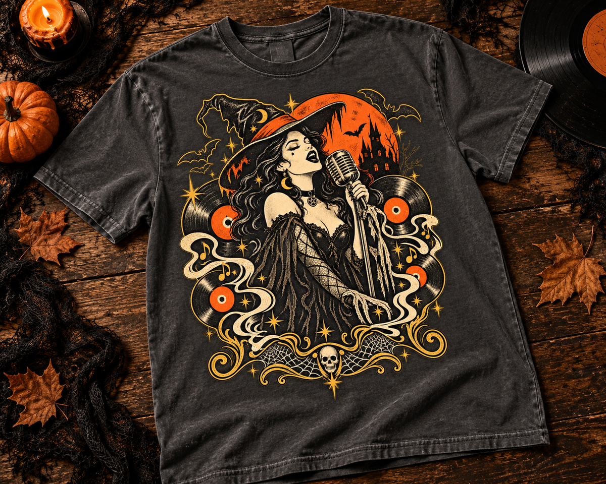 Witch Singer Music Garment-Dyed T-Shirt | Vintage Halloween