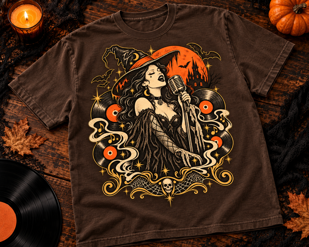 Witch Singer Music Garment-Dyed T-Shirt | Vintage Halloween