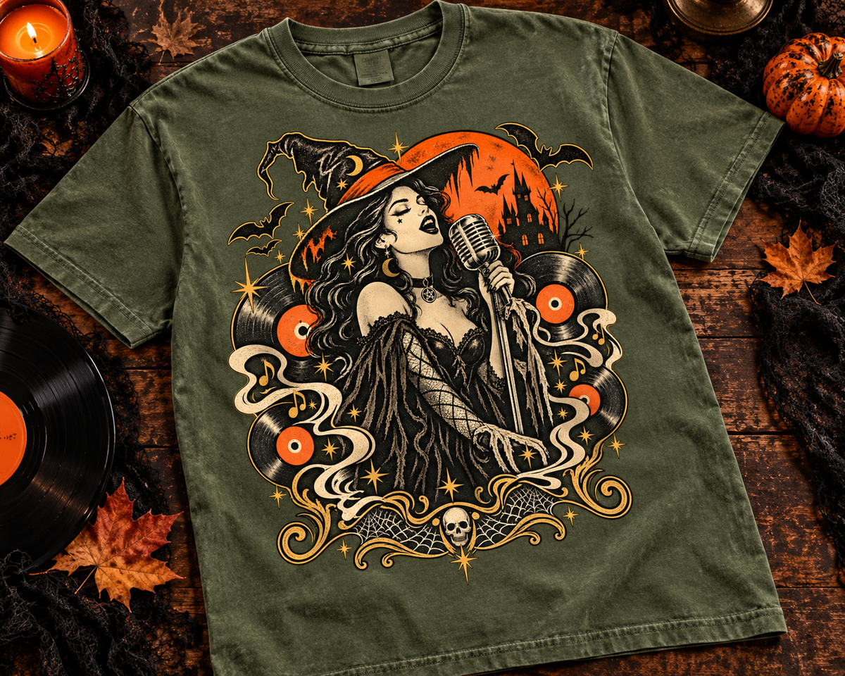 Witch Singer Music Garment-Dyed T-Shirt | Vintage Halloween