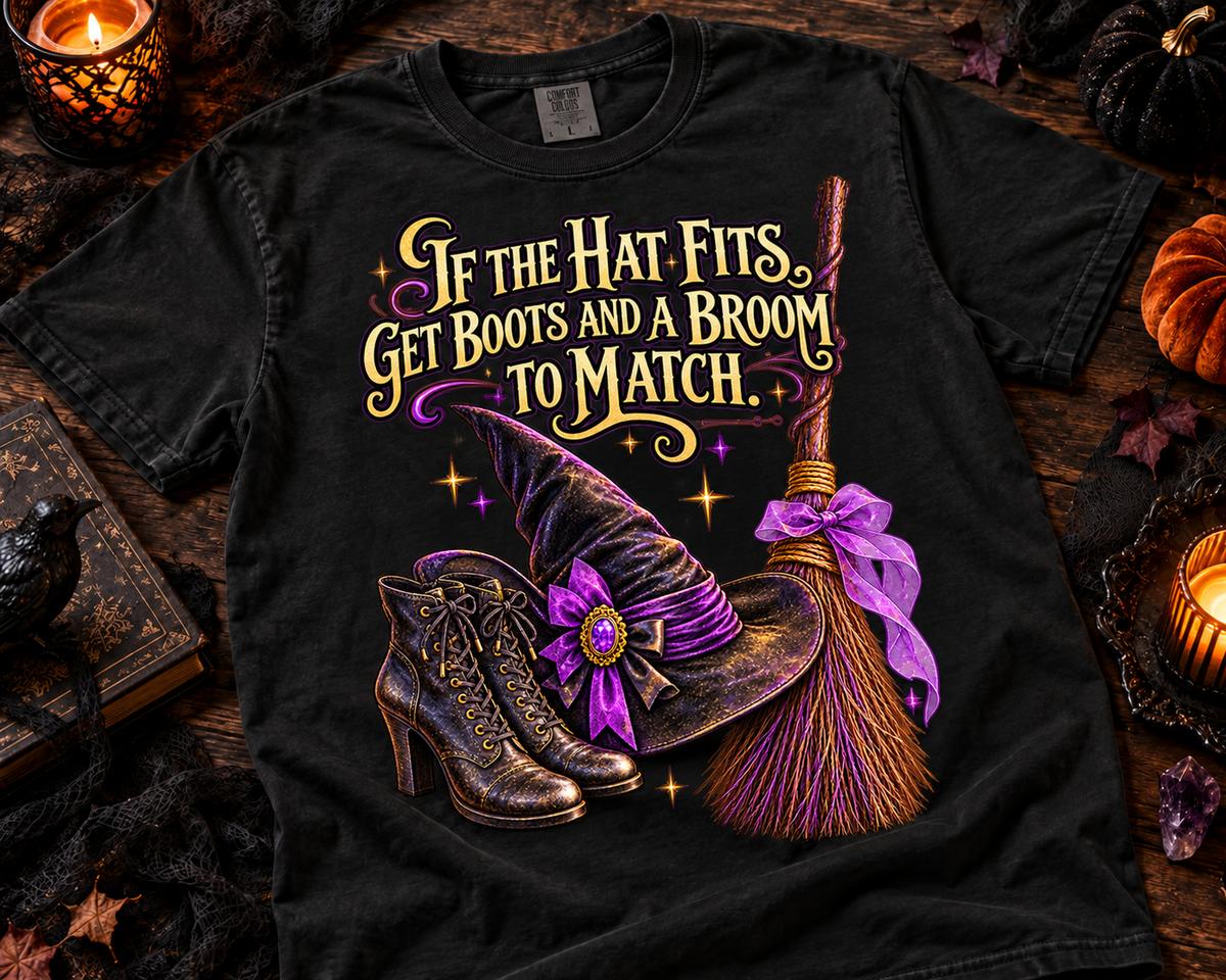 If the Hat Fits Witch Halloween Garment-Dyed Vintage T-Shirt