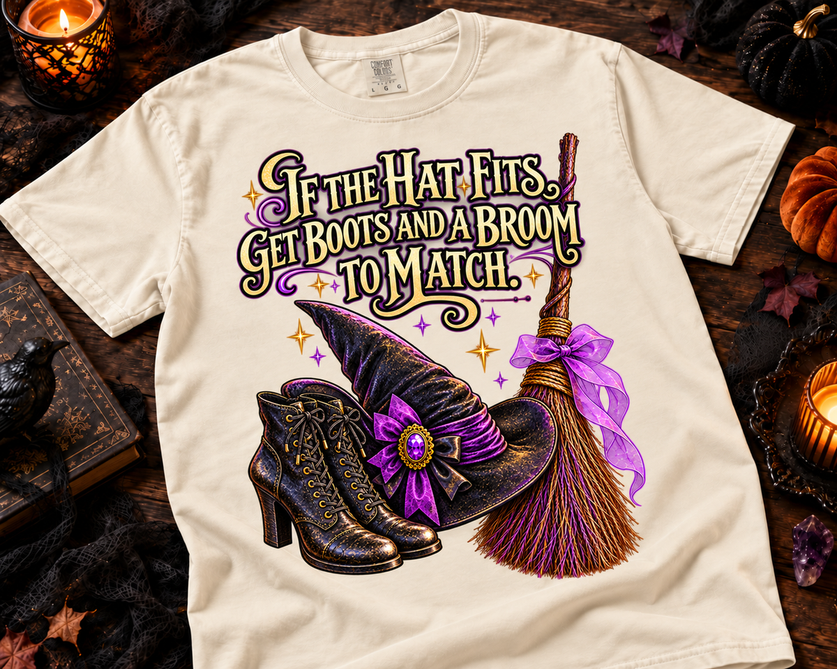 If the Hat Fits Witch Halloween Garment-Dyed Vintage T-Shirt
