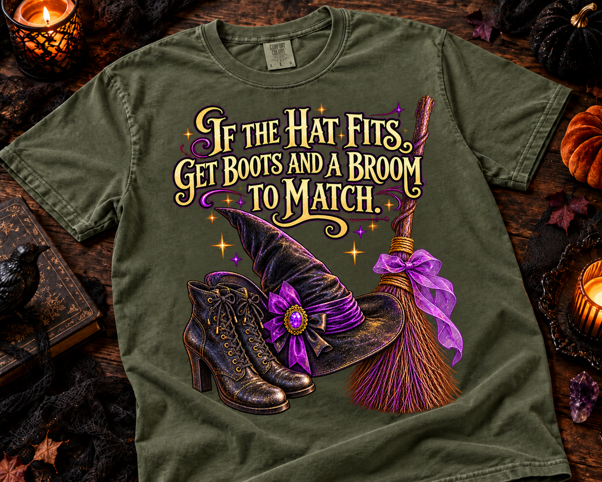 If the Hat Fits Witch Halloween Garment-Dyed Vintage T-Shirt