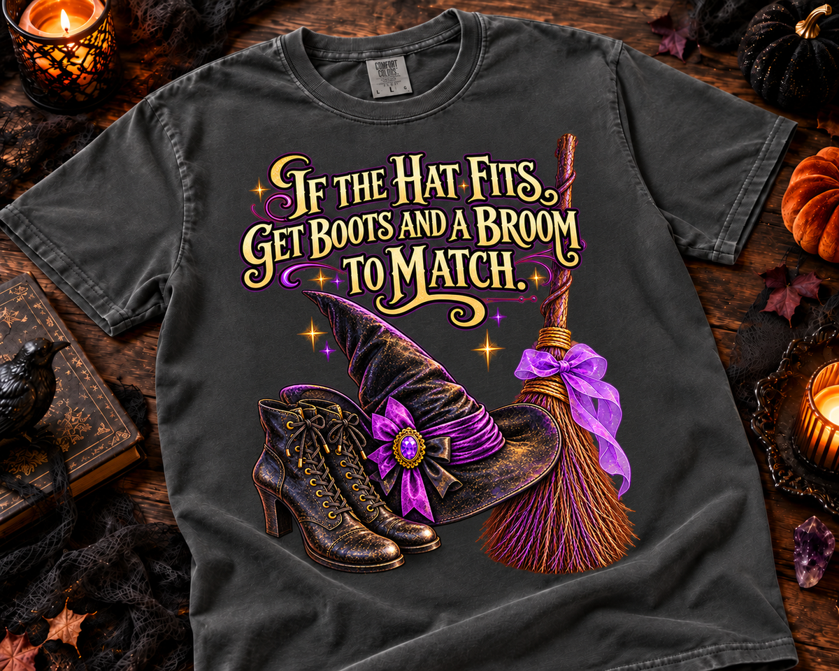 If the Hat Fits Witch Halloween Garment-Dyed Vintage T-Shirt