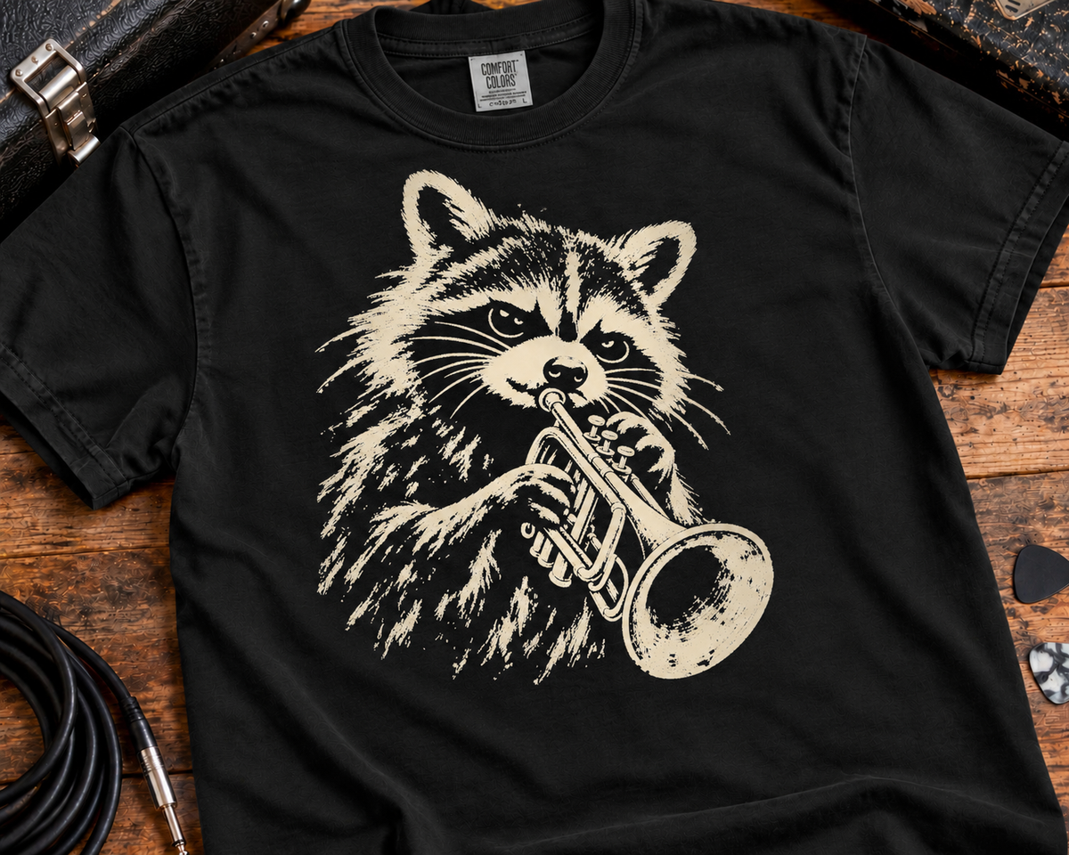 Raccoon Trumpet Player Garment-Dyed T-Shirt | Vintage Jazz Music Graphic Tee