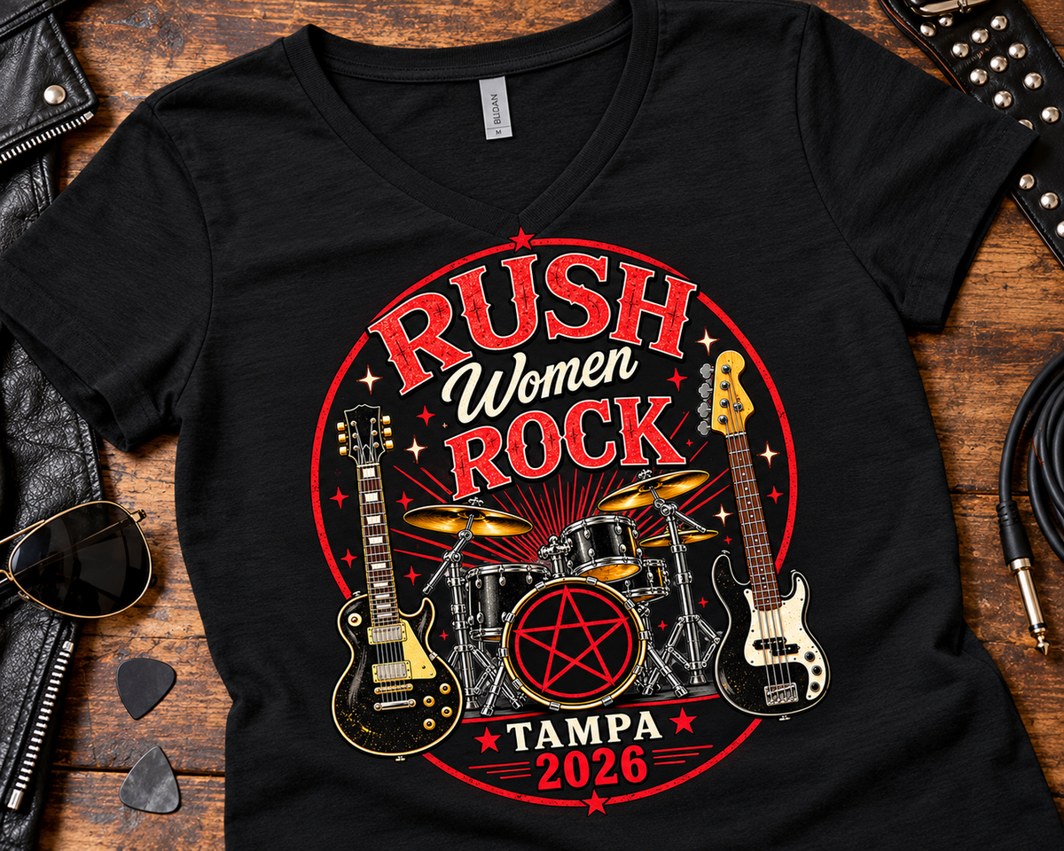 Rush Women Rock V-Neck T-Shirt | Rush-More