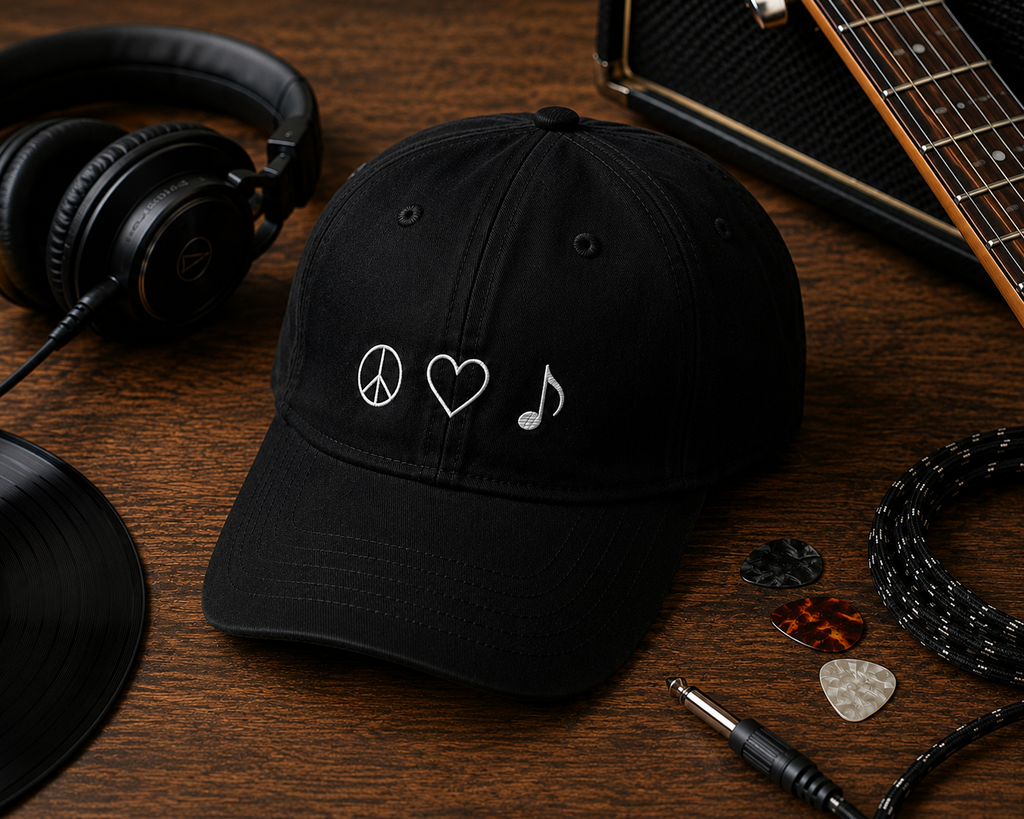 Peace Love Music Embroidered Dad Hat